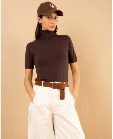 Pull col roulé manches courtes