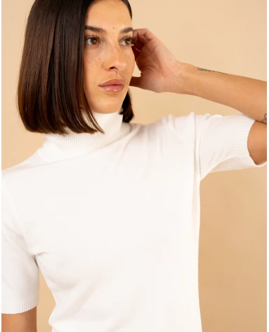 Pull col roulé manches courtes