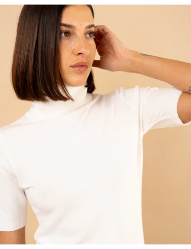 Pull col roulé manches courtes