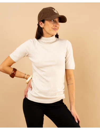 Pull col roulé manches courtes