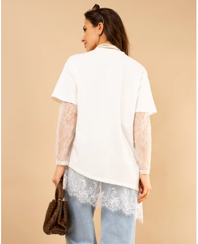 T-Shirt bi matière dentelle