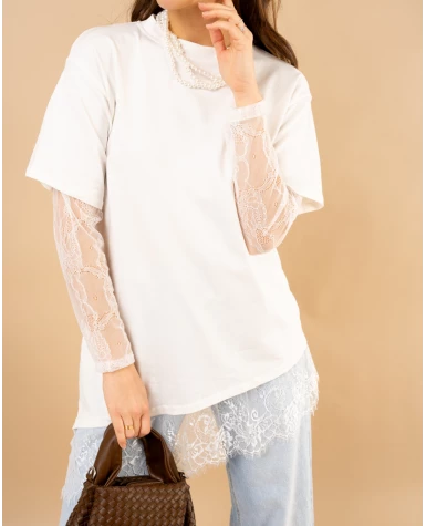 T-Shirt bi matière dentelle