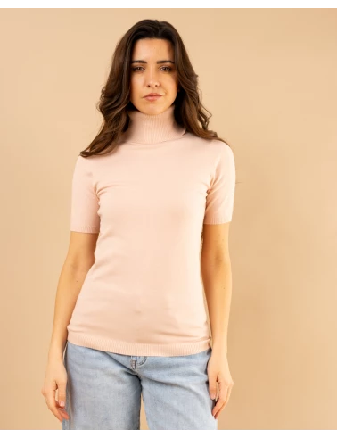 Pull col roulé manches courtes