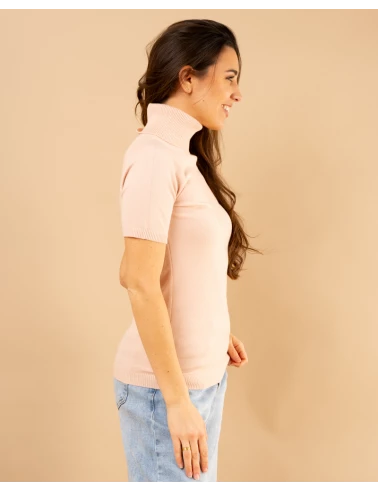 Pull col roulé manches courtes