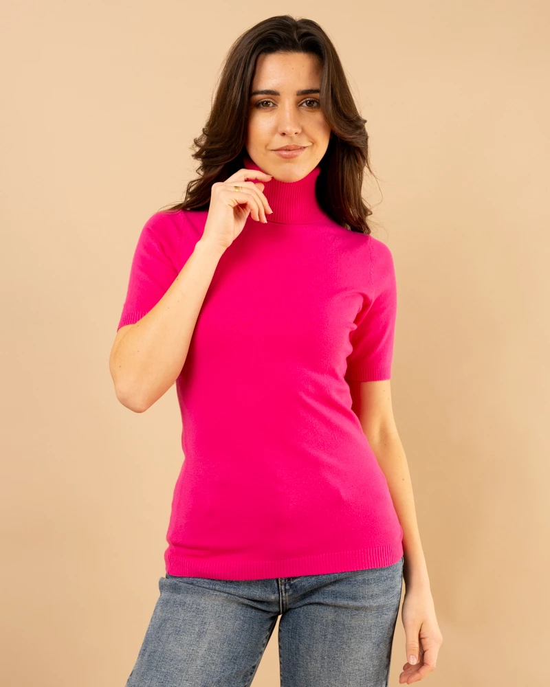 Pull col roulé manches courtes