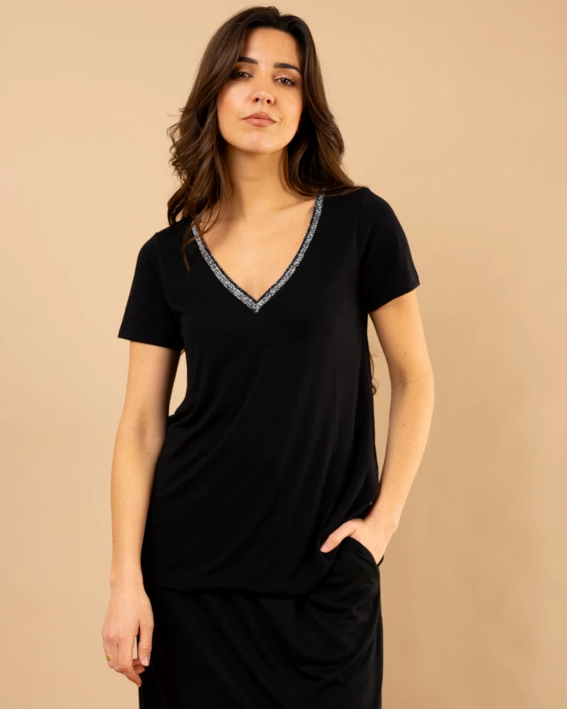 T-shirt col en v lurex