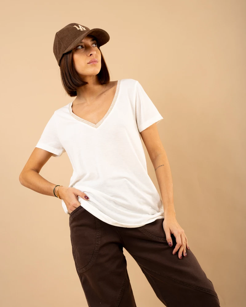 T-shirt col en v lurex