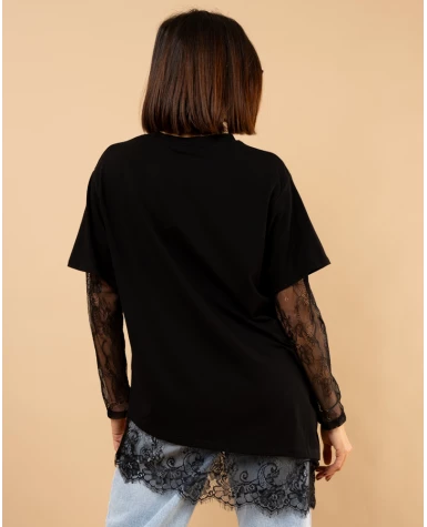 T-Shirt bi matière dentelle