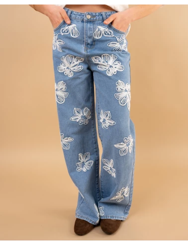 Jean fleurs brodées