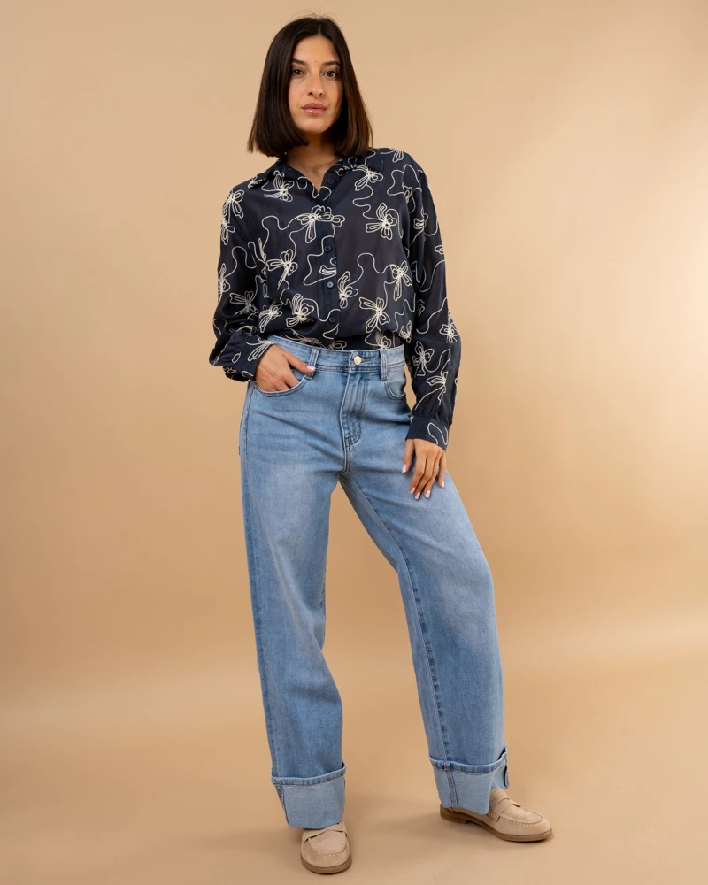 Jean large revers