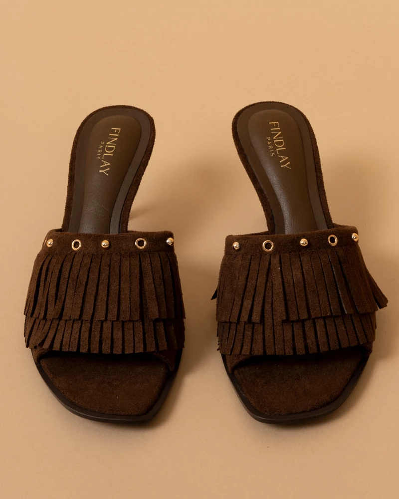 Mules talons franges