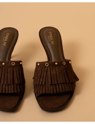 Mules talons franges