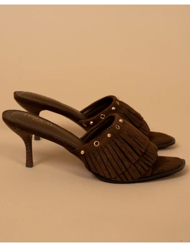 Mules talons franges