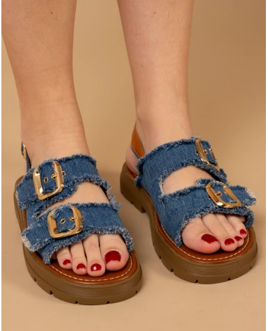 Sandales double brides jean
