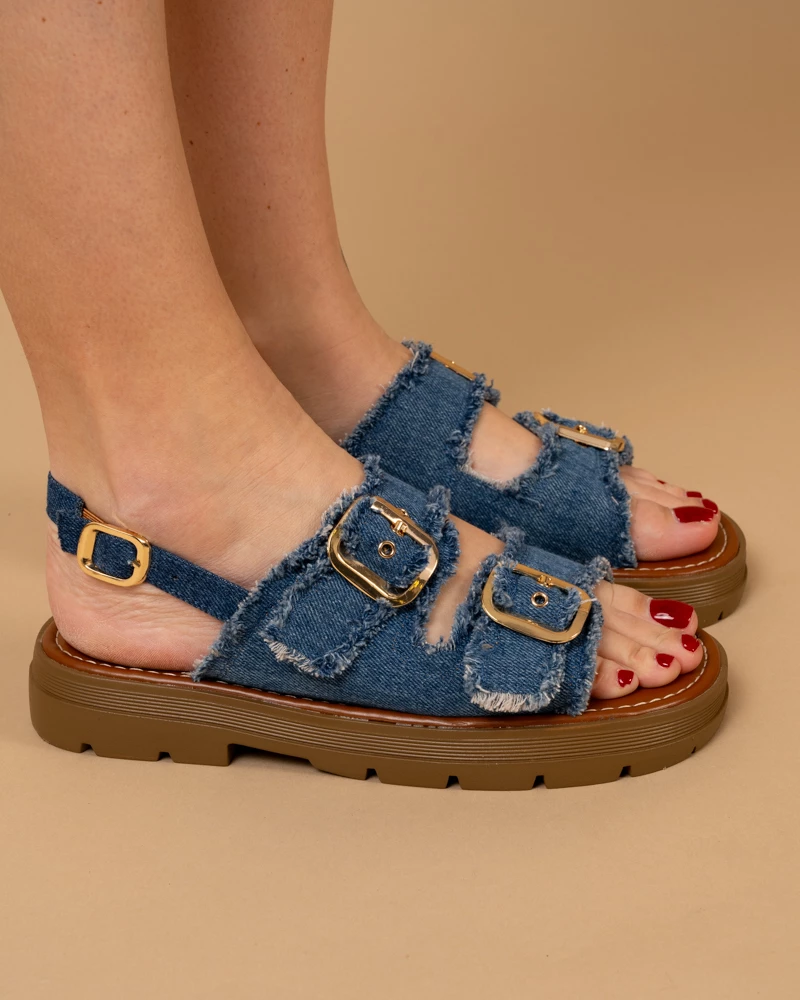 Sandales double brides jean