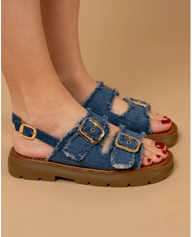 Sandales double brides jean