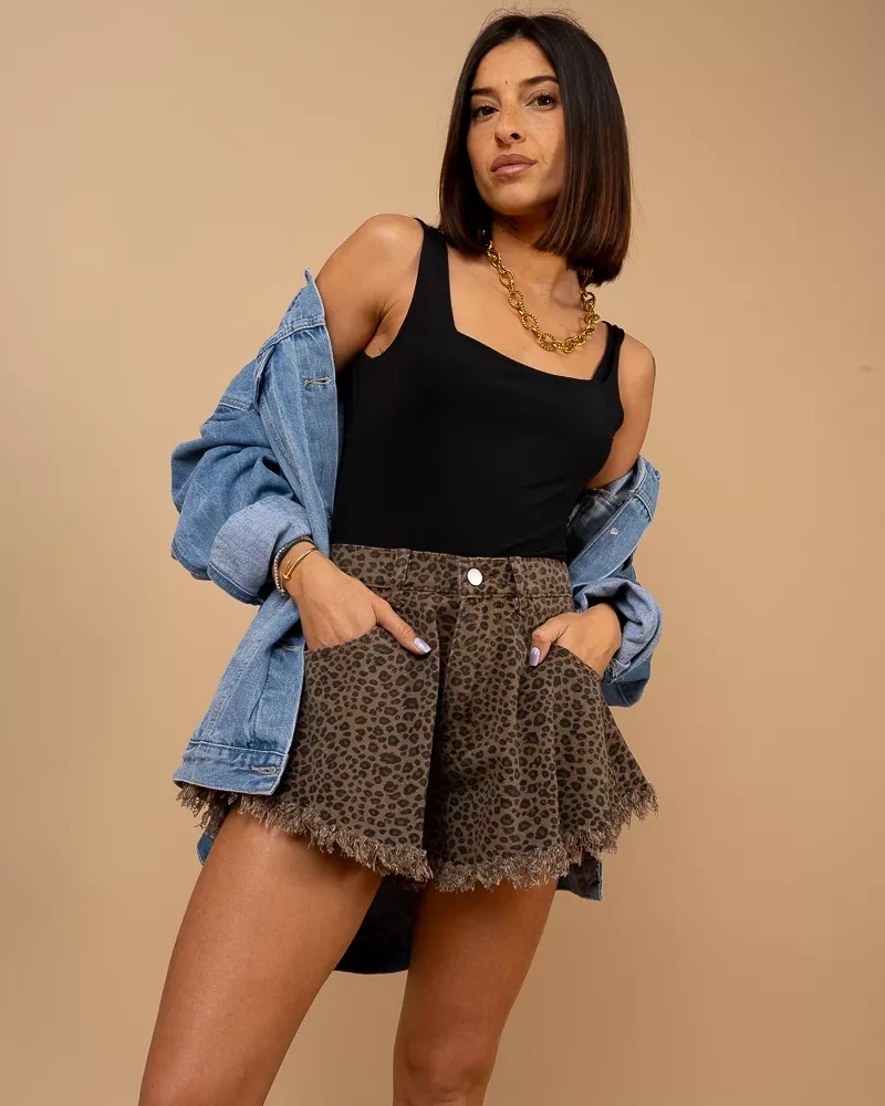 Short léopard franges