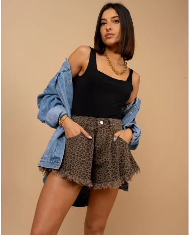 Short léopard franges