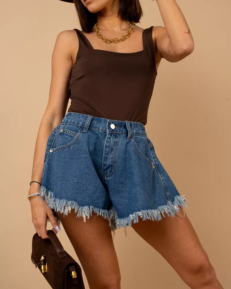 Short jean franges