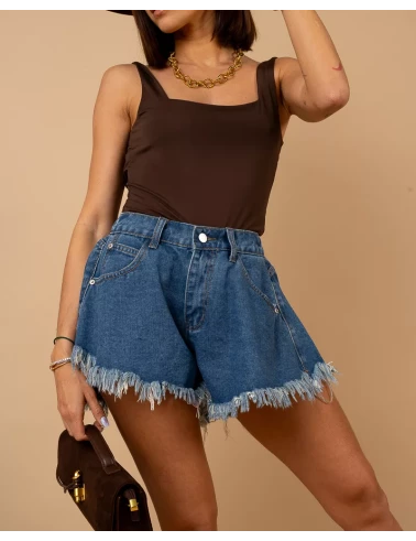 Short jean franges