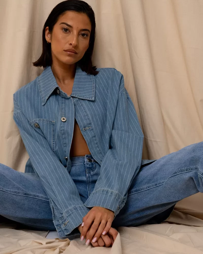 Veste jean rayée