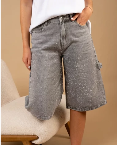 Bermuda jean gris strass