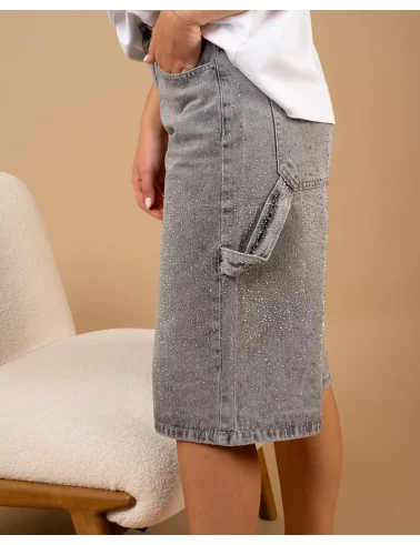 Bermuda jean gris strass