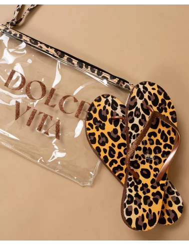 Pochette tongs léopard