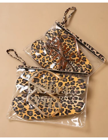 Pochette tongs léopard