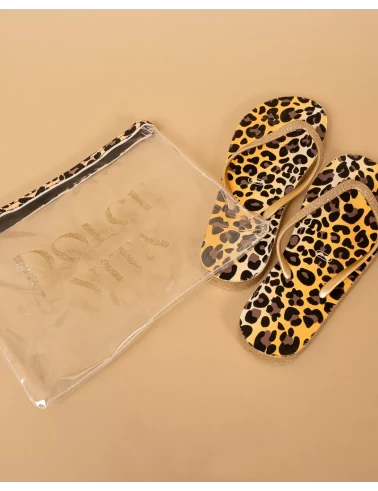 Pochette tongs léopard